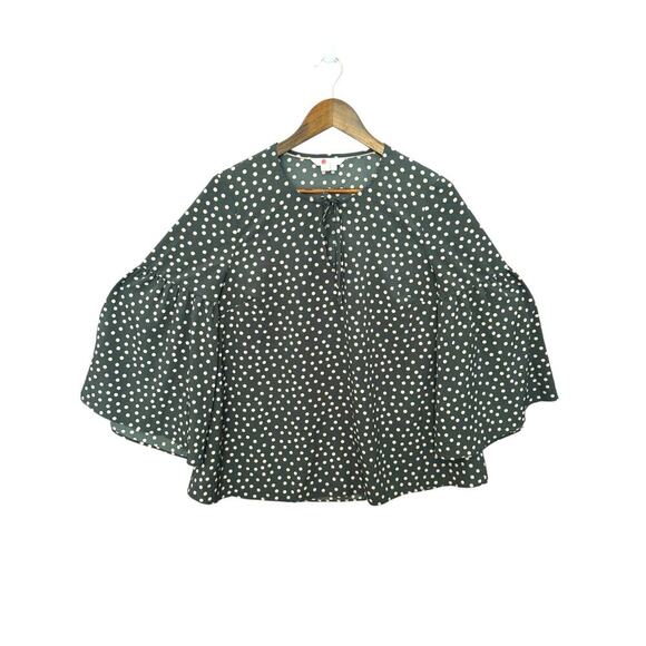 Boden Delia Top Women’s Size 8 Black Pink Polka Dot Bell Sleeve Blouse - Picture 3 of 11